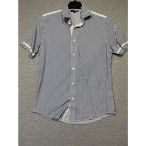 Men's Murano White & Blue Striped Short Sleeve Shirt Size M. Slim Fit